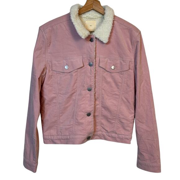 TGLA Sherpa Corduroy Trucker Lined Shirt Jacket Size Medium Soft Pink Winter - Picture 3 of 11